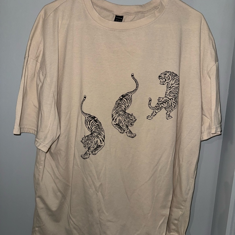 Oversized Beige Tiger Print T-Shirt